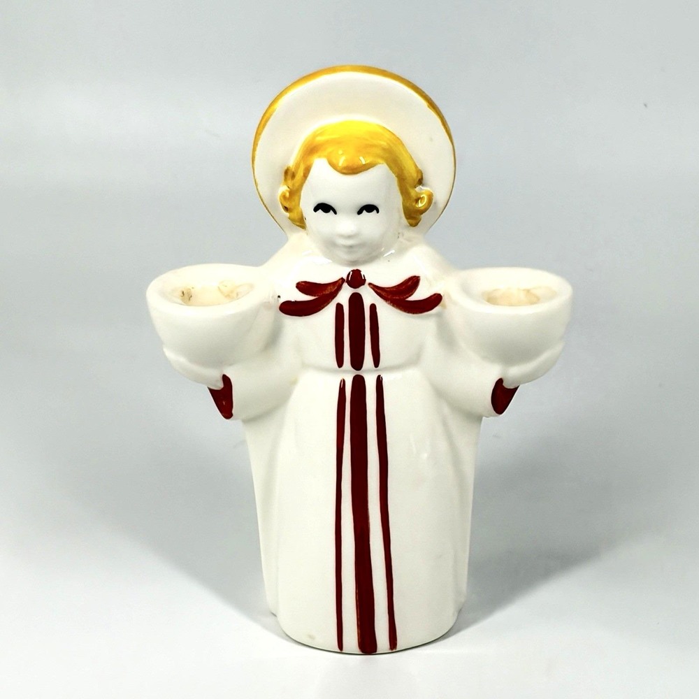 Royal Copenhagen Denmark Christmas Nativity Angel 2 Candle Holder White Red